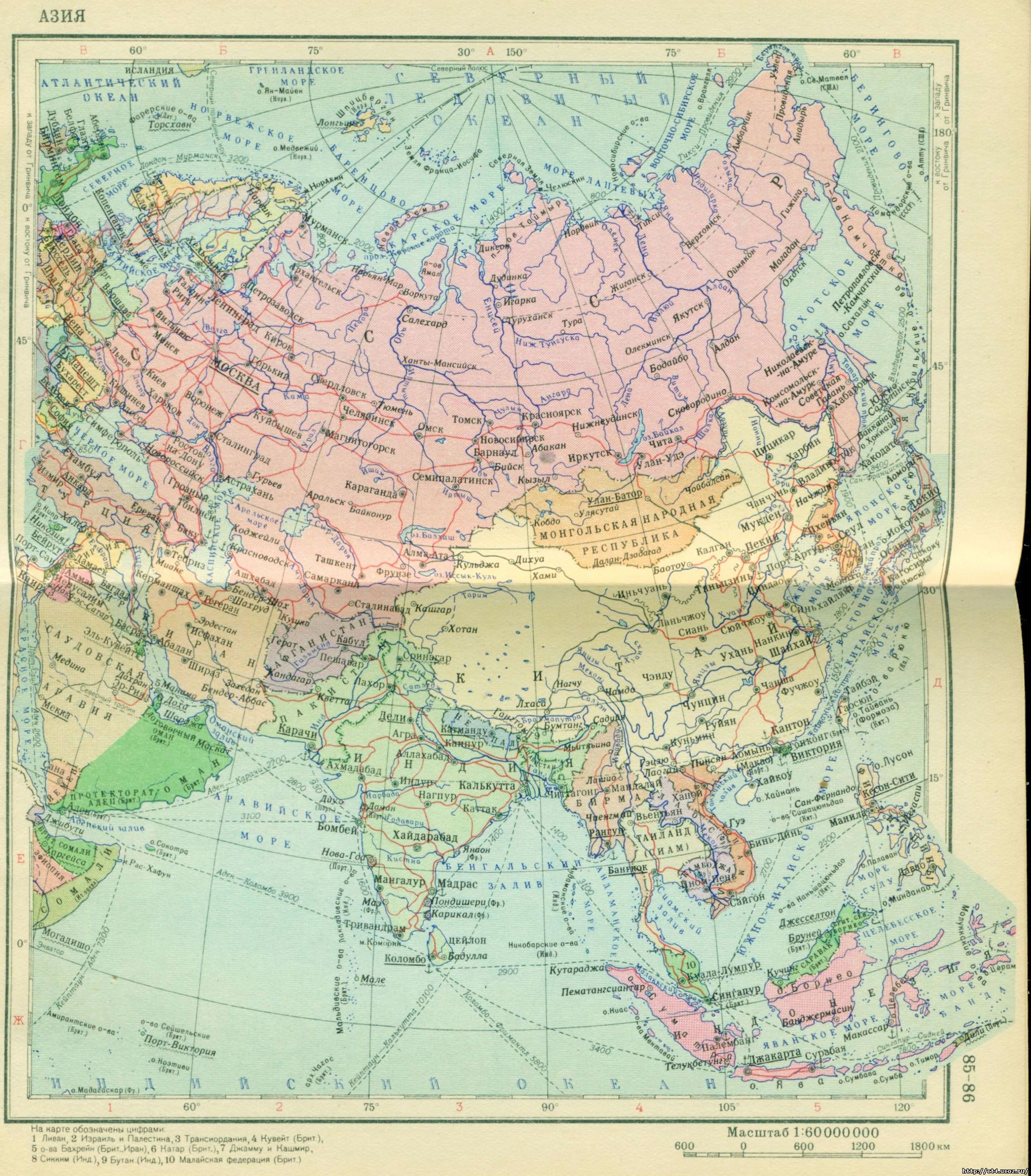 Карта Азии. Политическая карта Азии. Полит карта Азии.